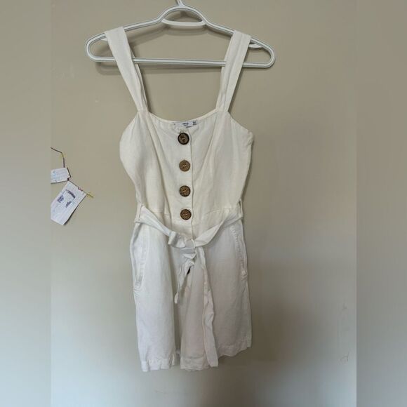 Mango White Button Up Linen Romper - Picture 2 of 12